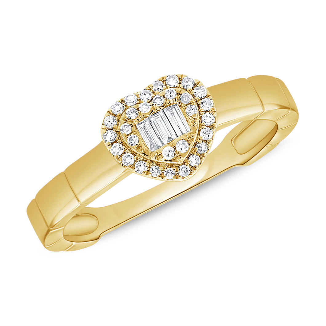 14K Gold Diamond and Baguette Heart Ring