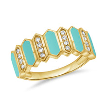 Load image into Gallery viewer, 14K Gold Alternating Turquoise and Diamond Ring
