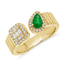Load image into Gallery viewer, 14K Yellow Gold Fluted Diamond Emerald Open Ring
