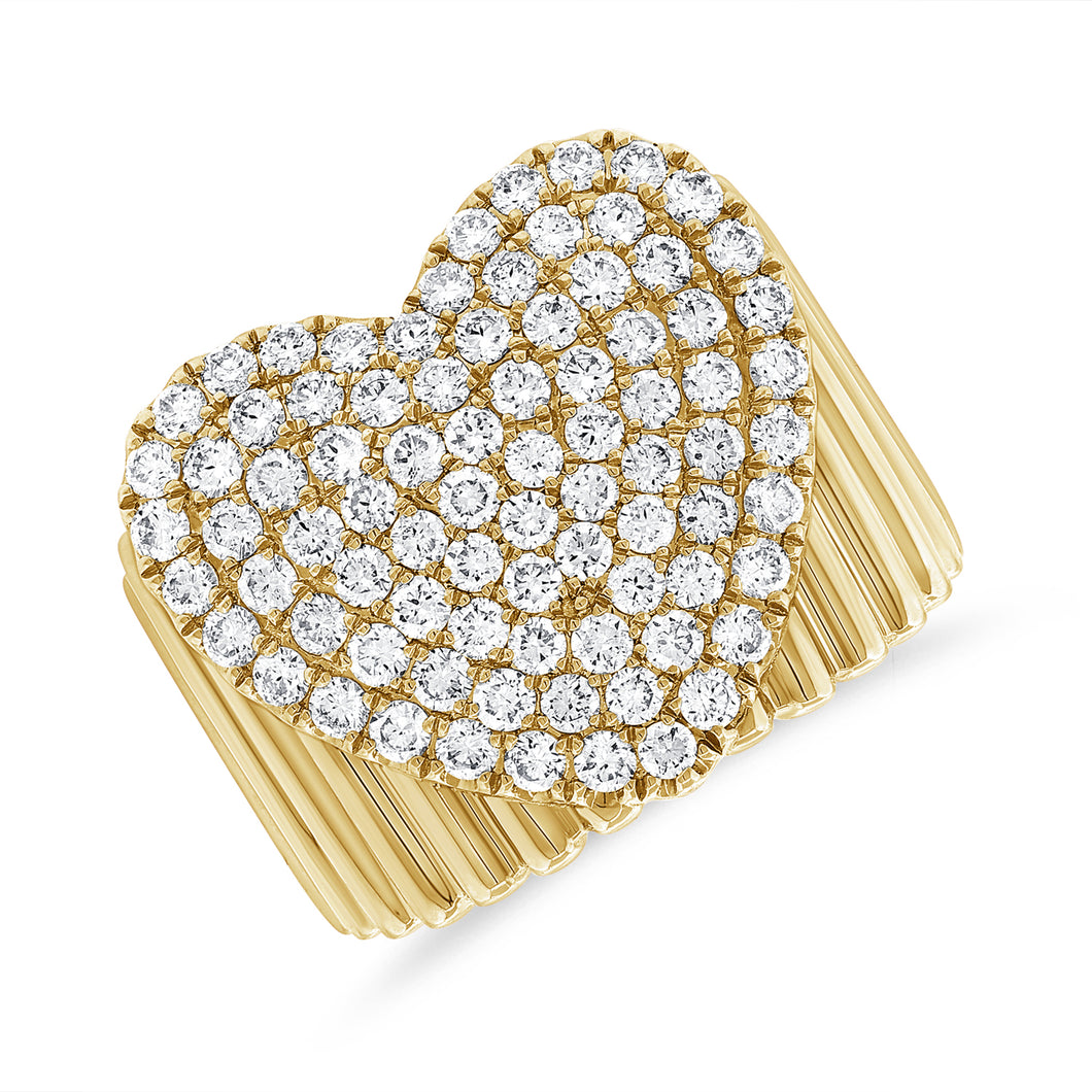 14K Yellow Gold Diamond Fluted Heart Ring
