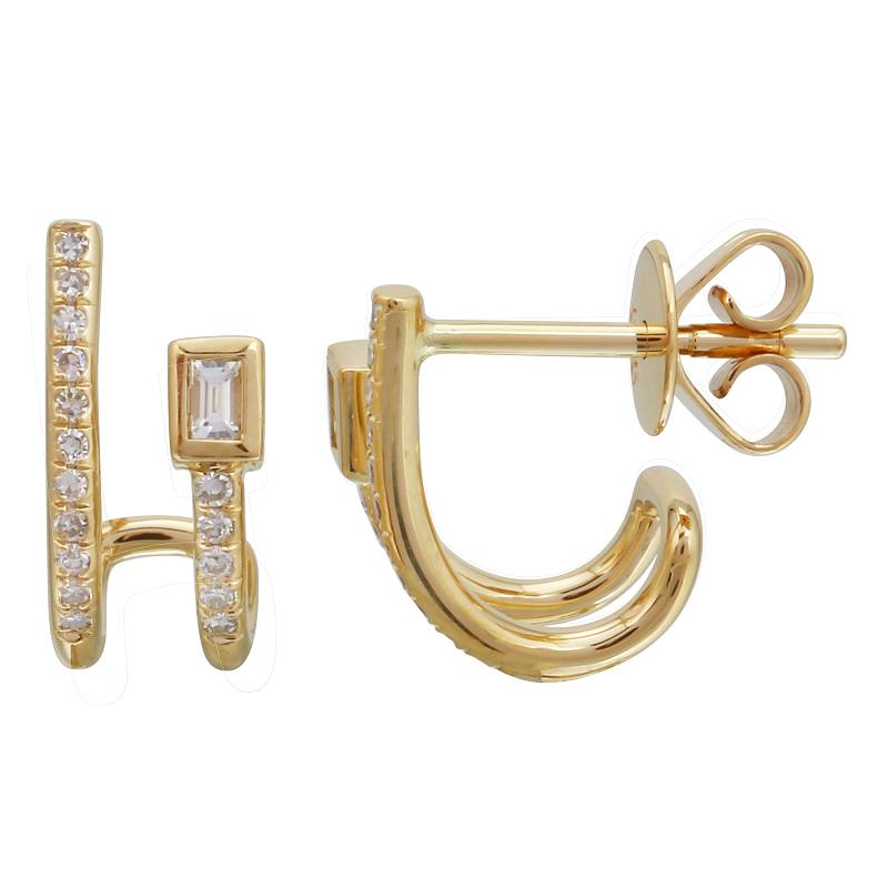 14K Yellow Gold Diamond and Baguette Lobe Studs