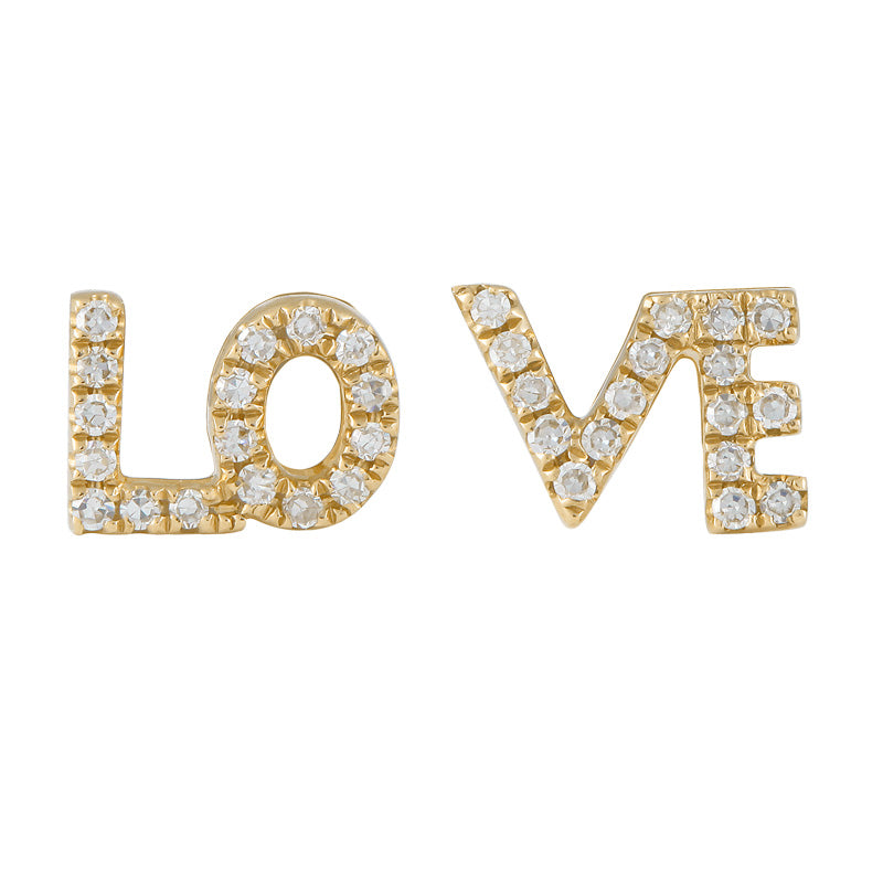14K Yellow Gold Diamond Love Studs