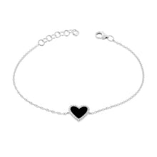 Load image into Gallery viewer, 14k Gold Diamond Black Onyx Heart Bracelet
