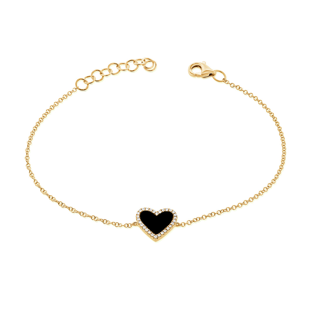 14k Gold Diamond Black Onyx Heart Bracelet