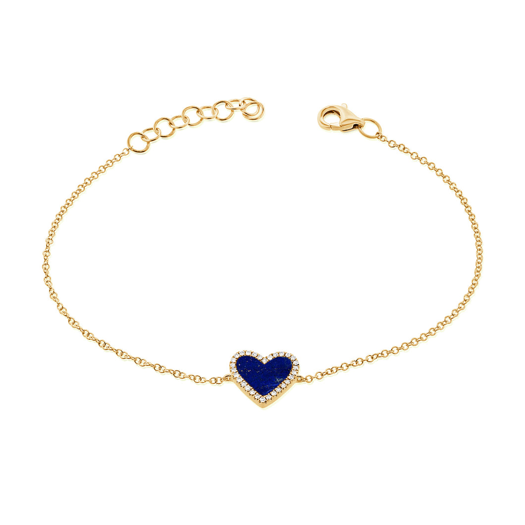 14K Gold and Diamond Lapis Heart Bracelet