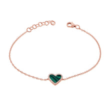 Load image into Gallery viewer, 14K Gold and Diamond Malachite Heart Bracelet
