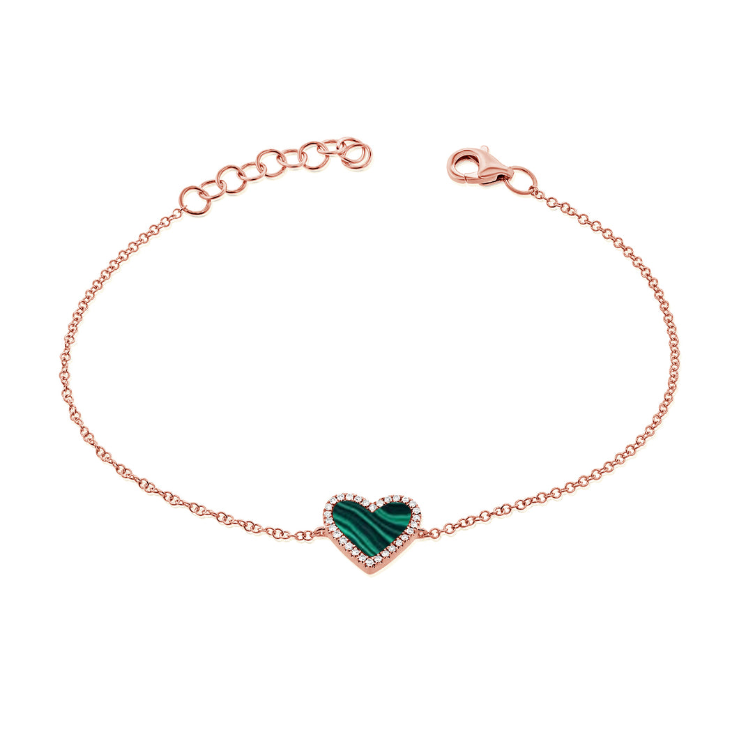 14K Gold and Diamond Malachite Heart Bracelet