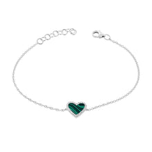 Load image into Gallery viewer, 14K Gold and Diamond Malachite Heart Bracelet
