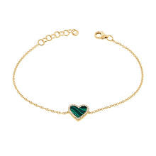 Load image into Gallery viewer, 14K Gold and Diamond Malachite Heart Bracelet
