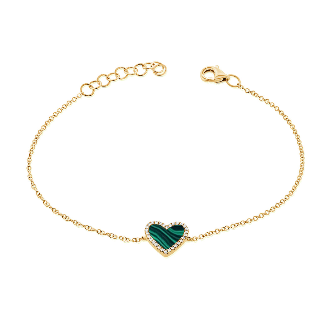 14K Gold and Diamond Malachite Heart Bracelet