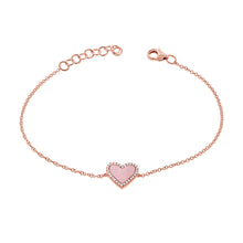 Load image into Gallery viewer, 14K Gold Diamond Pink Opal Heart Bracelet
