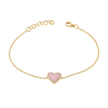 Load image into Gallery viewer, 14K Gold Diamond Pink Opal Heart Bracelet
