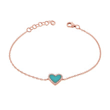 Load image into Gallery viewer, 14K Gold and Diamond Turquoise Heart Bracelet
