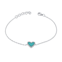 Load image into Gallery viewer, 14K Gold and Diamond Turquoise Heart Bracelet
