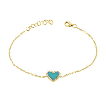 Load image into Gallery viewer, 14K Gold and Diamond Turquoise Heart Bracelet
