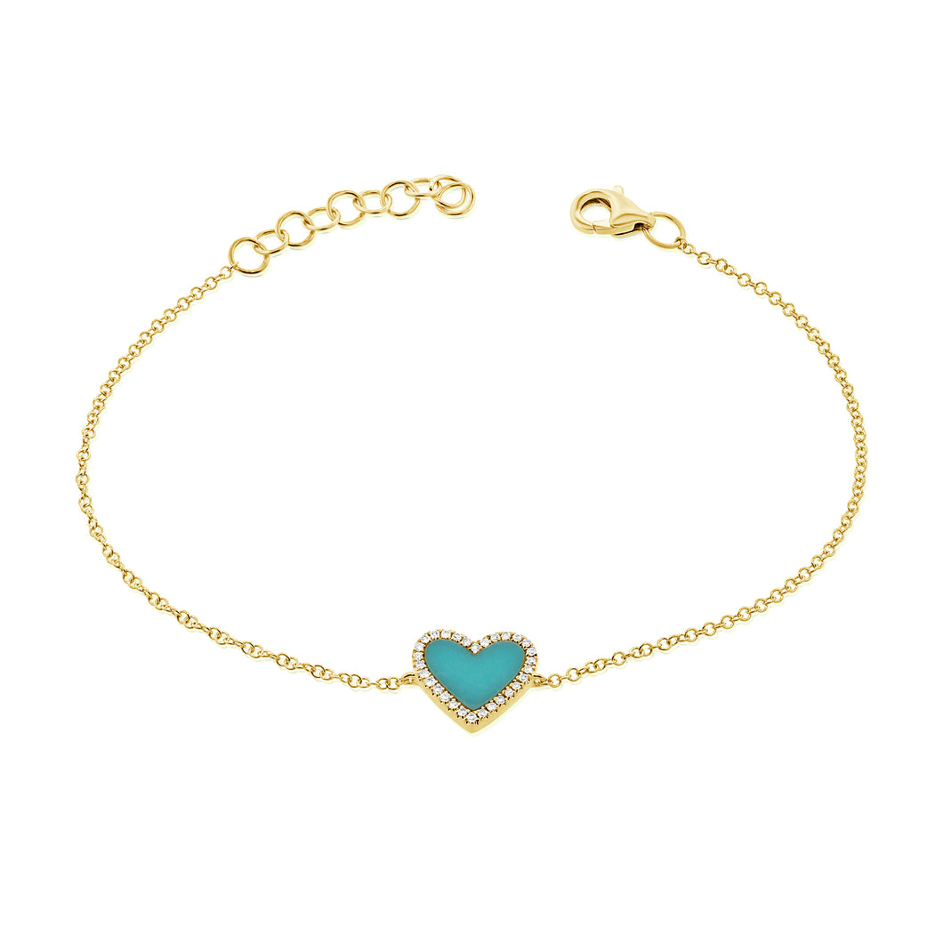 14K Gold and Diamond Turquoise Heart Bracelet