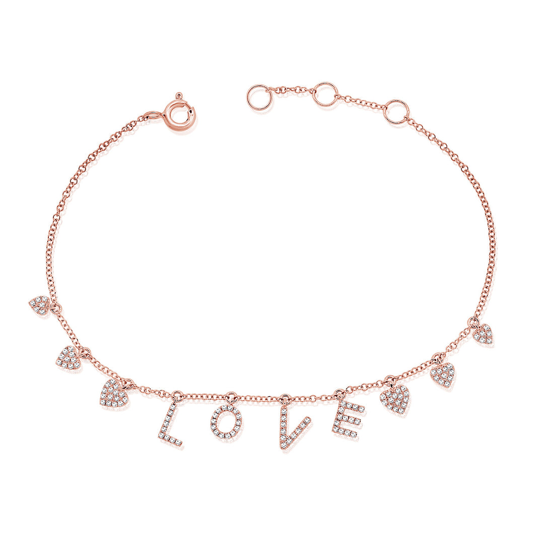 14K Rose Gold Diamond Love Charm Bracelet