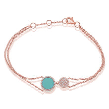 Load image into Gallery viewer, 14K Gold Diamond Turquoise Double Circle Bracelet
