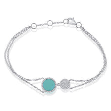 Load image into Gallery viewer, 14K Gold Diamond Turquoise Double Circle Bracelet
