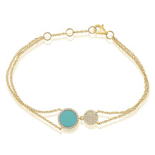 Load image into Gallery viewer, 14K Gold Diamond Turquoise Double Circle Bracelet

