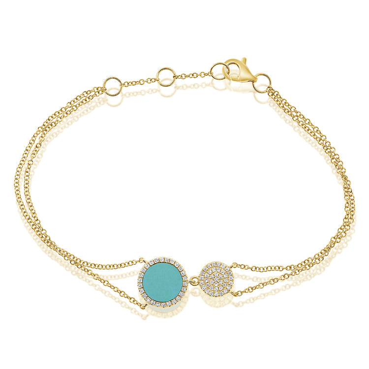 14K Gold Diamond Turquoise Double Circle Bracelet