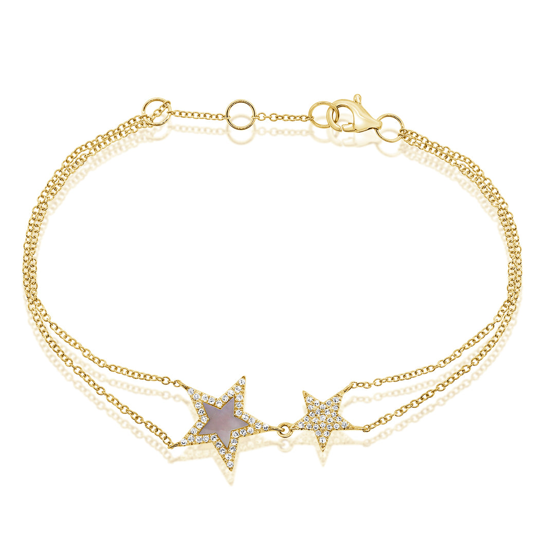 14k Yellow Gold Diamond Mother of Pearl Star Bracelet