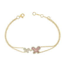 Load image into Gallery viewer, 14k Yellow Gold Diamond Pink Opal Butterfly Bracelet
