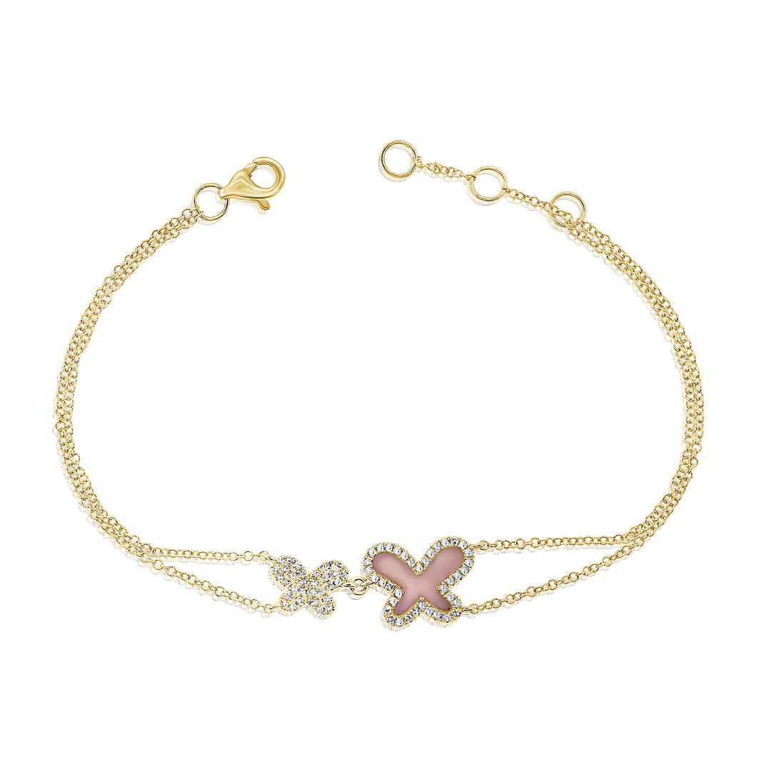 14k Yellow Gold Diamond Pink Opal Butterfly Bracelet
