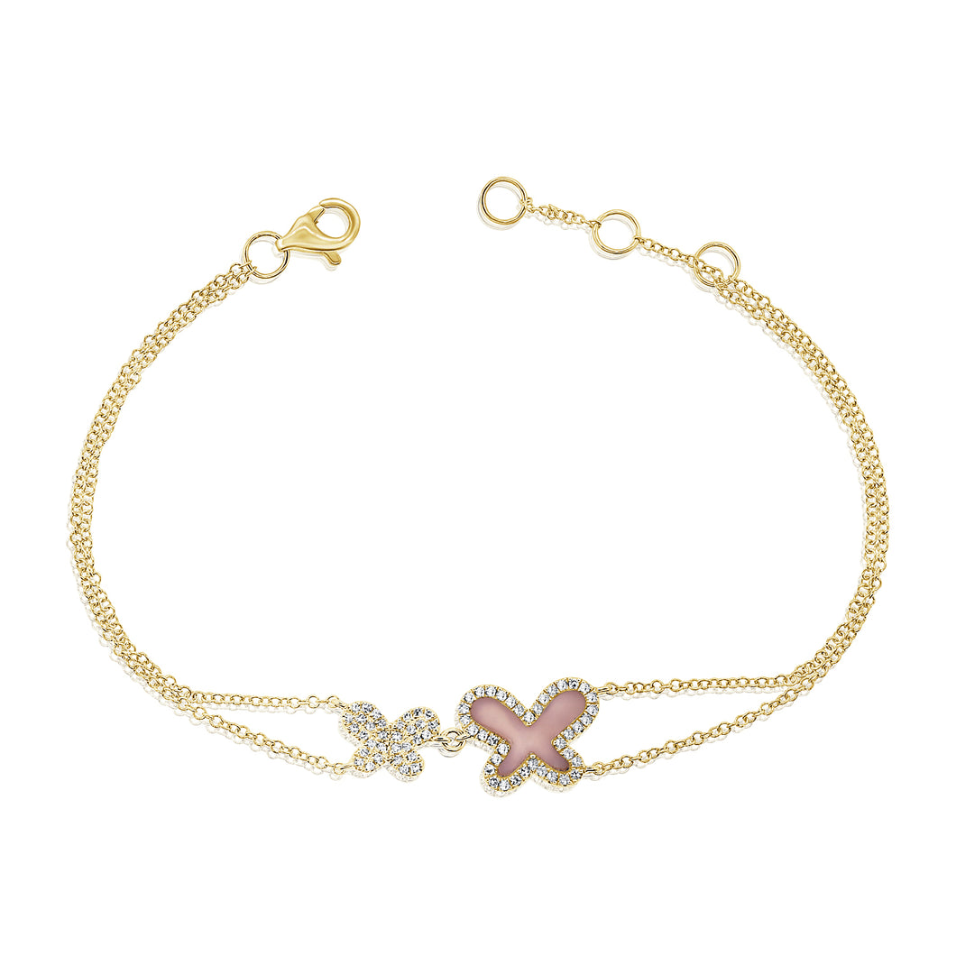 14k Yellow Gold Diamond Pink Opal Butterfly Bracelet – POMOTO
