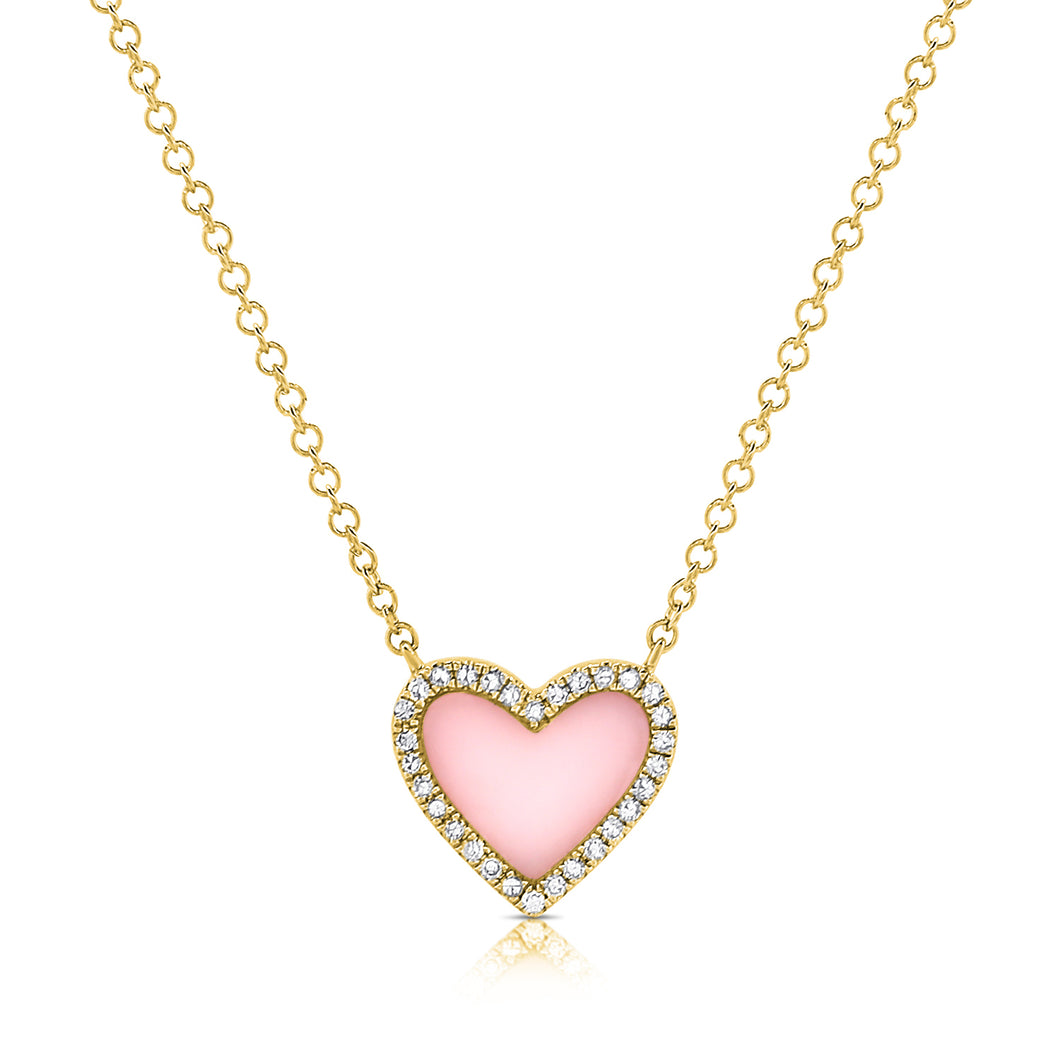 14K Gold Medium Pink Opal Heart Necklace