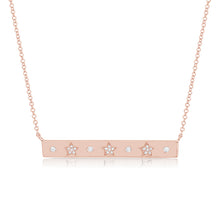 Load image into Gallery viewer, 14K Gold Bar Necklace with Diamond Stars
