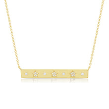 Load image into Gallery viewer, 14K Gold Bar Necklace with Diamond Stars
