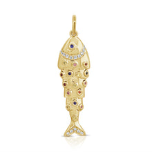 Load image into Gallery viewer, 14K Yellow Gold Multicolor Studded Fish Charm
