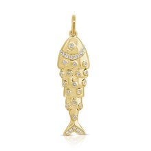 Load image into Gallery viewer, 14K Yellow Gold Diamond Studded Fish Charm
