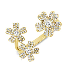 Load image into Gallery viewer, 14K Gold Diamond Triple Flower Open Ring
