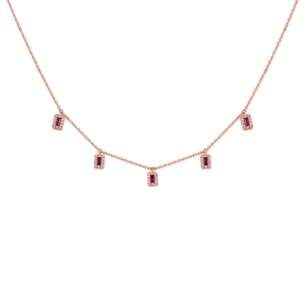 14K Yellow Gold Diamond Ruby Charms Necklace