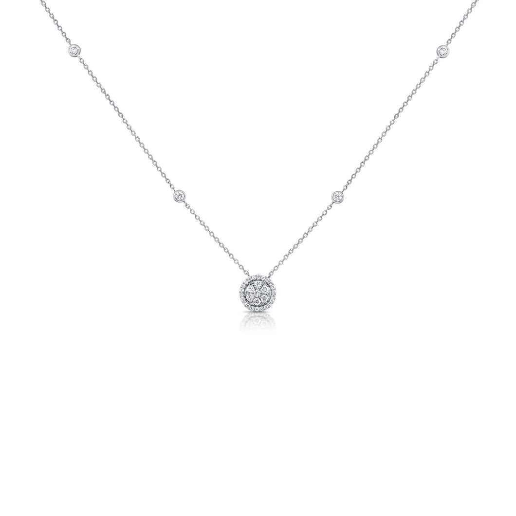 14K Gold Diamond Circle with Diamond Halo Necklace