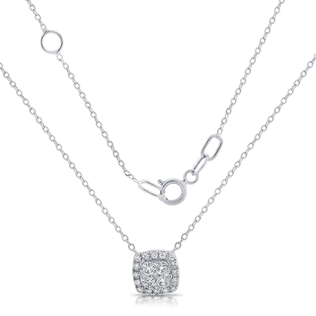 14K Gold Diamond Necklace with Cushion Halo