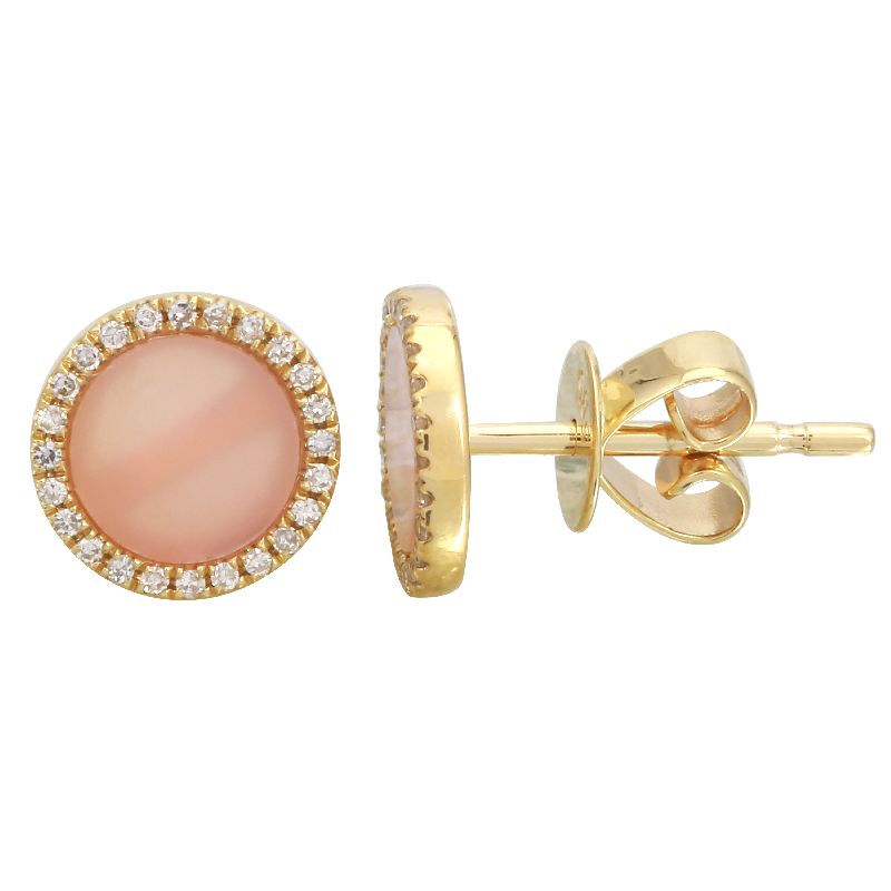 14K Gold Pink Opal Circle Studs