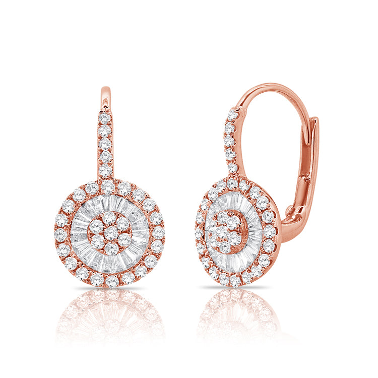 14K Gold and Diamond Round Lever Back Earrings