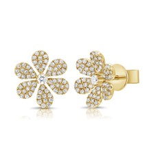 Load image into Gallery viewer, 14K Yellow Gold Diamond Flower Studs
