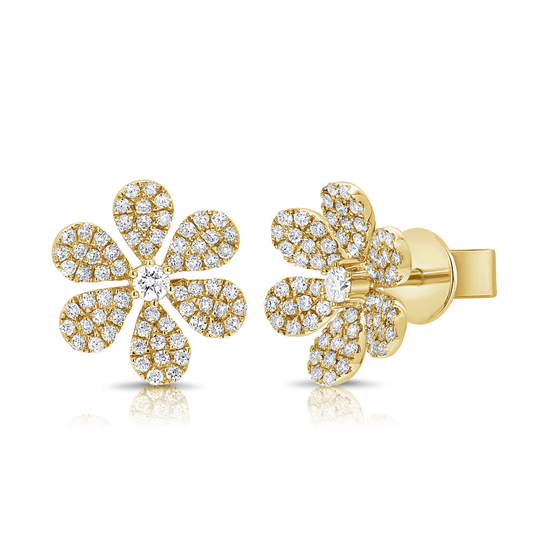 14K Yellow Gold Diamond Flower Studs