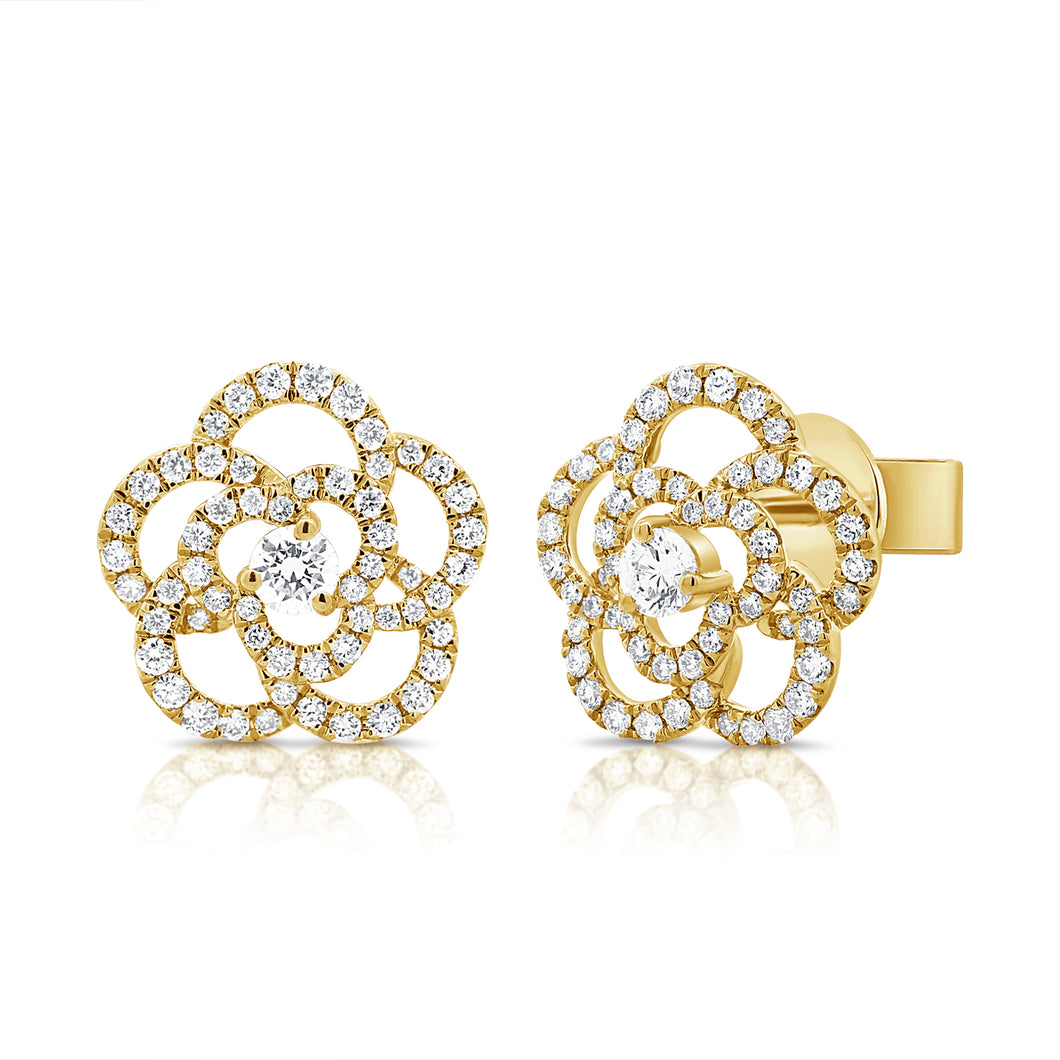 14K Gold Diamond Large Flower Stud Earrings