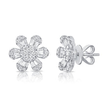 Load image into Gallery viewer, 14K Gold Baguette Diamond Flower Studs
