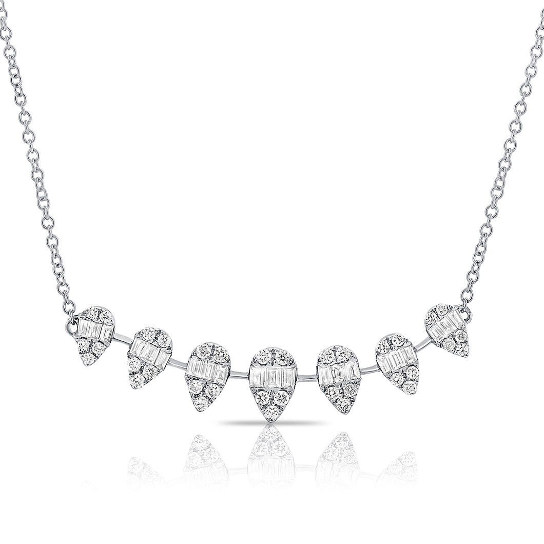 14K Gold Diamond Pear Baguettes Bar Necklace