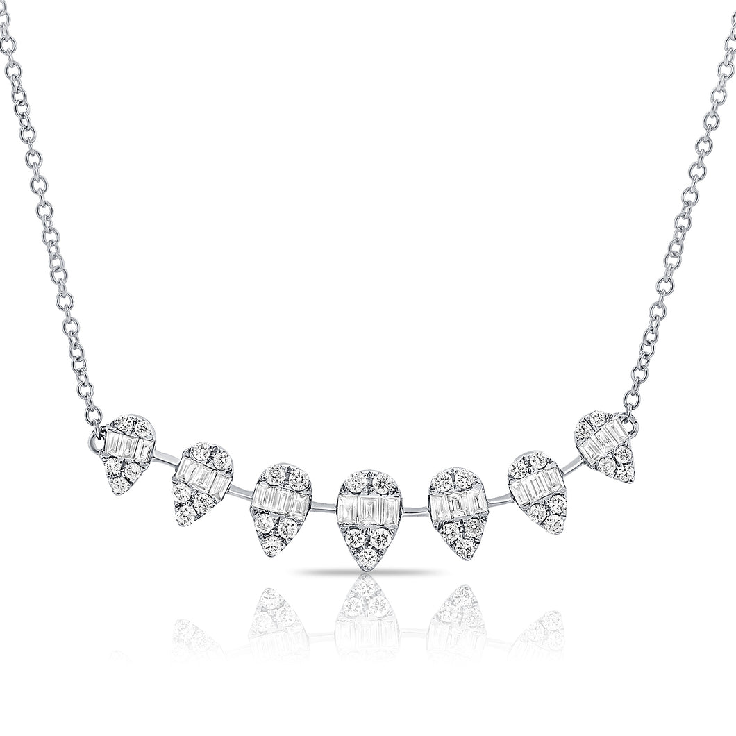 14K Gold Baguette Pear Diamond Bar Necklace