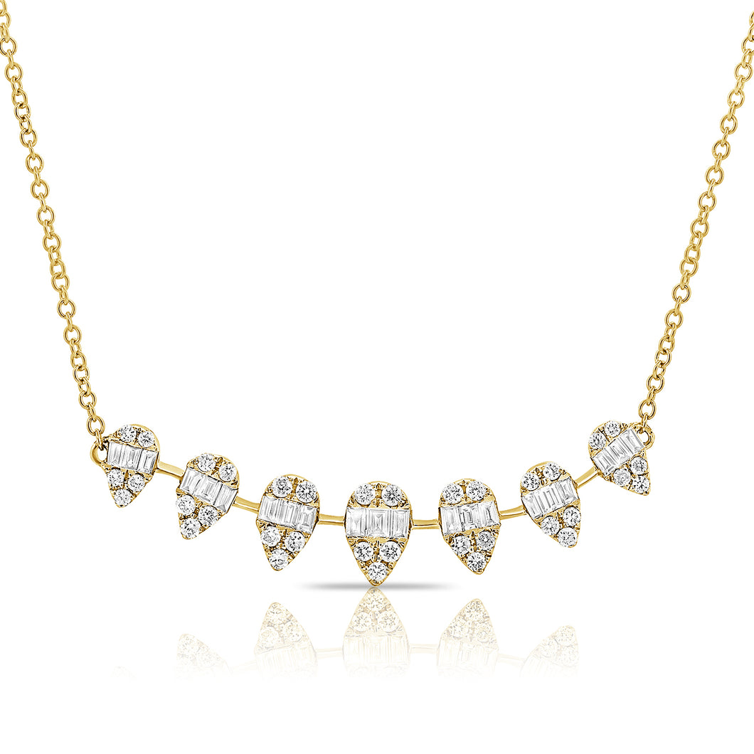 14K Gold Baguette Teardrop Diamond Bar Necklace