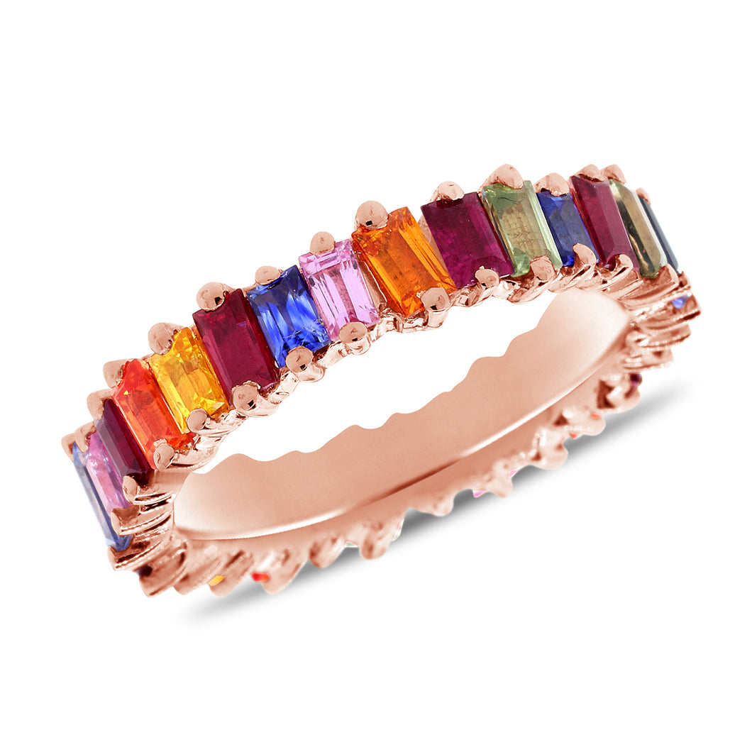 14K Gold Multi Gemstone Rainbow Ring