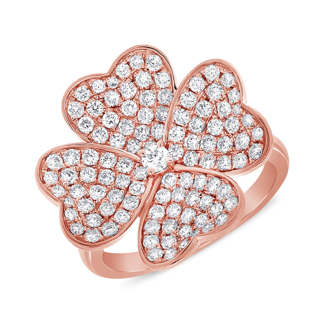 14K White Gold Diamond With Diamond Center Large Flower Ring