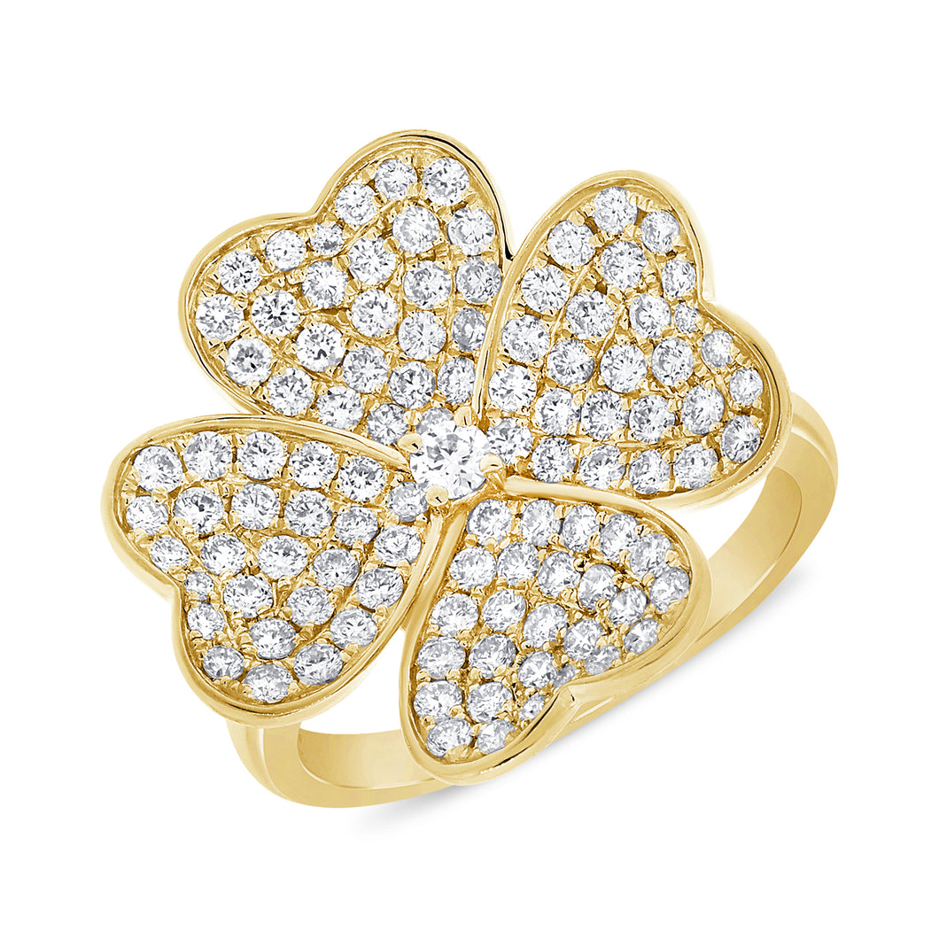 14K White Gold Diamond With Diamond Center Large Flower Ring